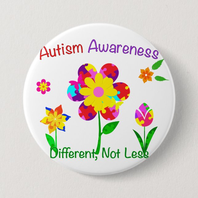 Autism Awareness Flowers 3 Inch Round Button (Front)