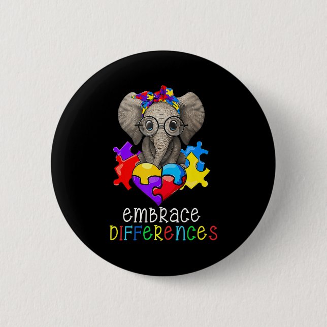 Autism Awareness Fun Glasses Elephant Embrace Diff 2 Inch Round Button (Front)