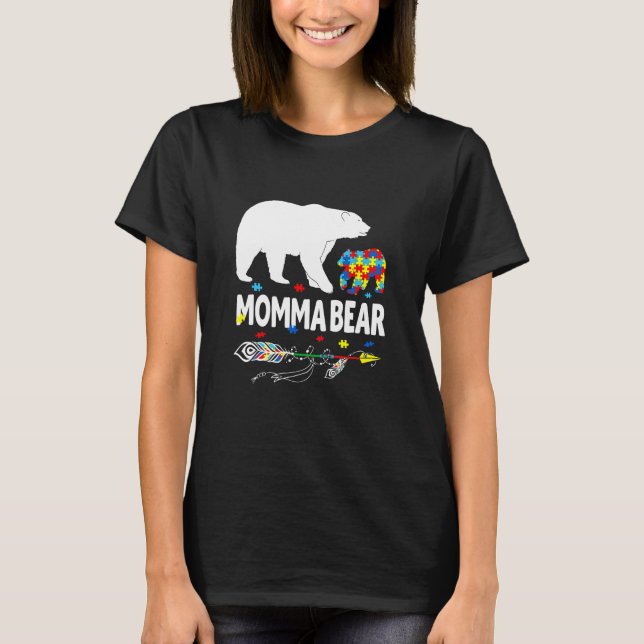 Autism Awareness Gift Momma Bear Support Autistic  T-Shirt (Front)