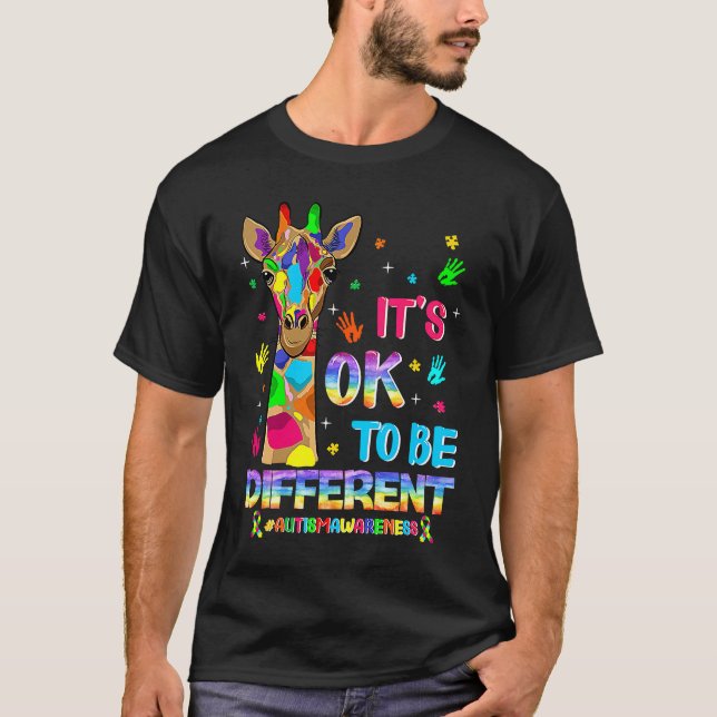 Autism Awareness Giraffe Flower Its Ok To Be Diffe T-Shirt (Front)