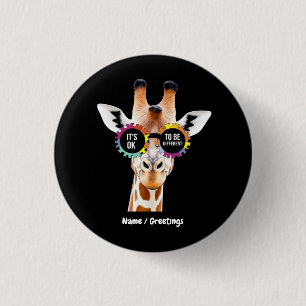 Autism Awareness Giraffe It’s OK to Be Different 1 Inch Round Button