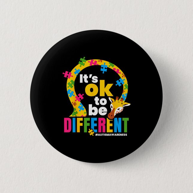 Autism Awareness Giraffe It’s Ok To Be Different G 2 Inch Round Button (Front)