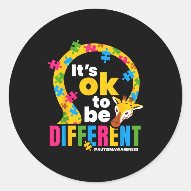 Autism Awareness Giraffe It’s Ok To Be Different G Classic Round Sticker (Front)