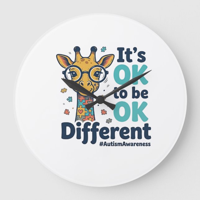Autism Awareness Giraffe It’s OK to Be Different S Large Clock (Front)
