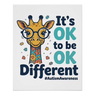 Autism Awareness Giraffe It’s OK to Be Different S Poster