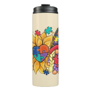 Autism Awareness Gnome with Sunflower & Heart Thermal Tumbler