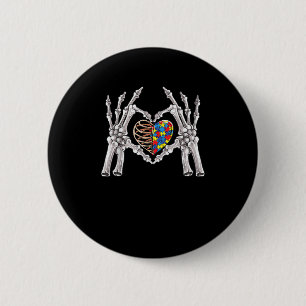 Autism Awareness Gothic Skull Hand Autism Puzzle P 2 Inch Round Button