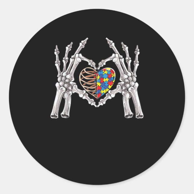 Autism Awareness Gothic Skull Hand Autism Puzzle P Classic Round Sticker (Front)
