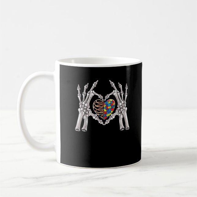 Autism Awareness Gothic Skull Hand Autism Puzzle P Coffee Mug (Left)