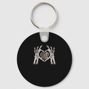 Autism Awareness Gothic Skull Hand Autism Puzzle P Keychain