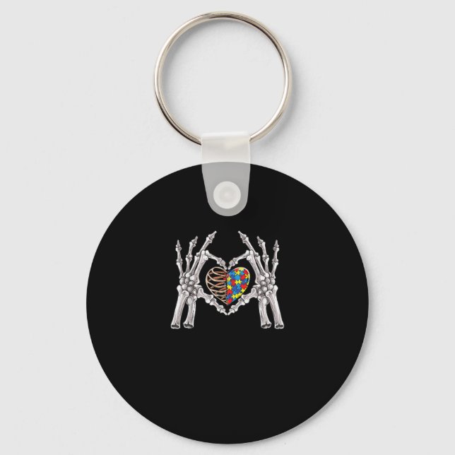 Autism Awareness Gothic Skull Hand Autism Puzzle P Keychain (Front)