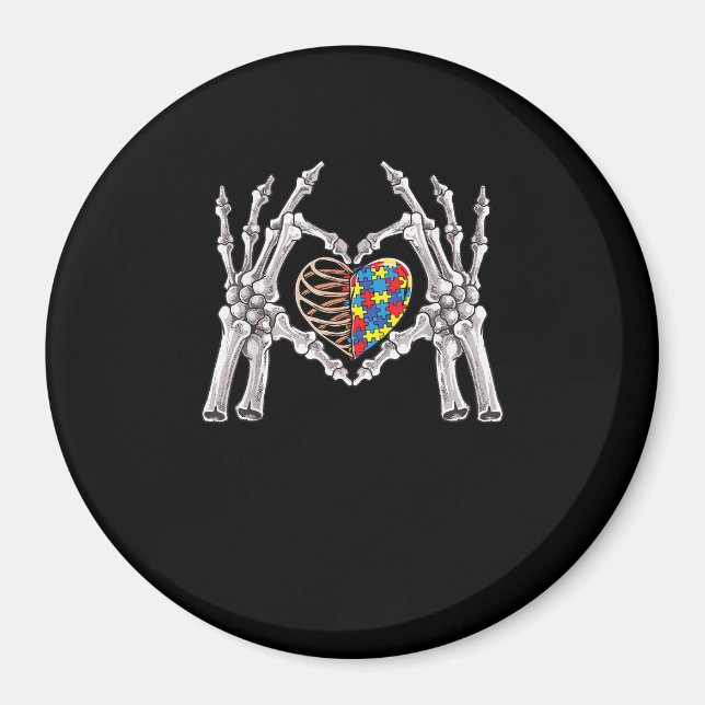 Autism Awareness Gothic Skull Hand Autism Puzzle P Magnet (Front)