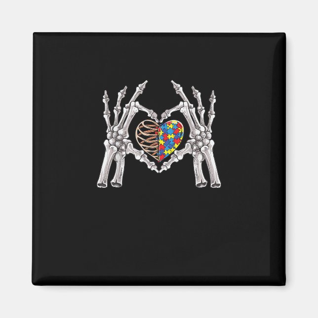 Autism Awareness Gothic Skull Hand Autism Puzzle P Magnet (Front)