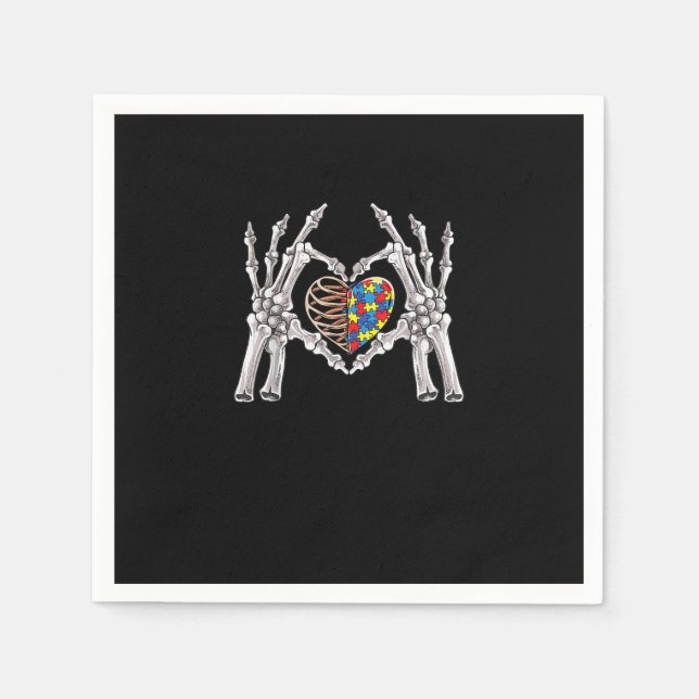 Autism Awareness Gothic Skull Hand Autism Puzzle P Napkin (Front)
