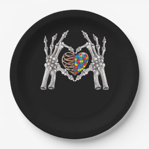 Autism Awareness Gothic Skull Hand Autism Puzzle P Paper Plate
