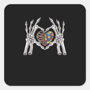 Autism Awareness Gothic Skull Hand Autism Puzzle P Square Sticker