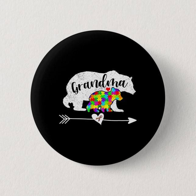 Autism Awareness Grandma Bear Support Autistic Adu 2 Inch Round Button (Front)