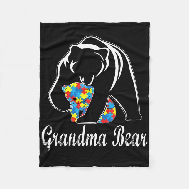 Autism Awareness Grandma Bear Support Autistic Adu Fleece Blanket (Front)