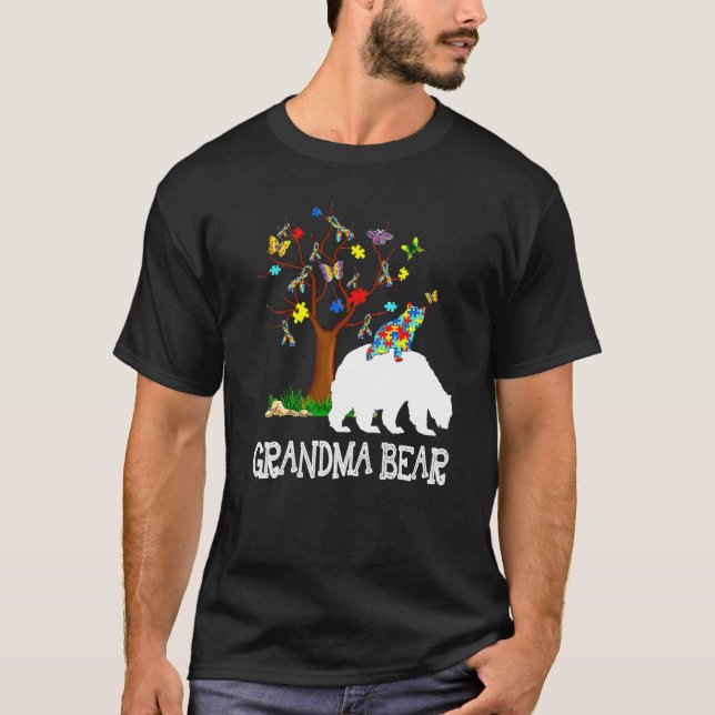Autism Awareness Grandma Bear Support Autistic Adu T-Shirt (Front)