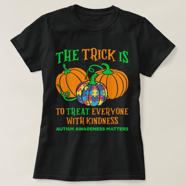 Autism Awareness Halloween Fall October Puzzle Pum T-Shirt (Design Front)