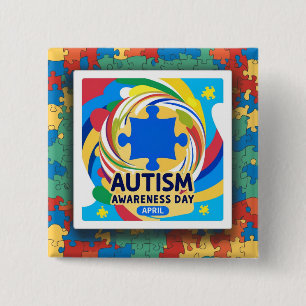 Autism Awareness Heart April month 2 Inch Square Button