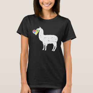Autism Awareness Heart Llama Puzzle Autistic T-Shirt