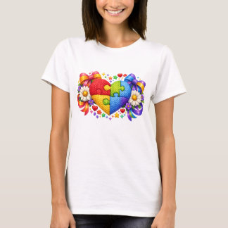 Autism Awareness Heart Puzzle Coquette Ribbon T-Shirt