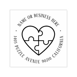 Autism Awareness Heart Puzzle Name Return Address Self-inking Stamp