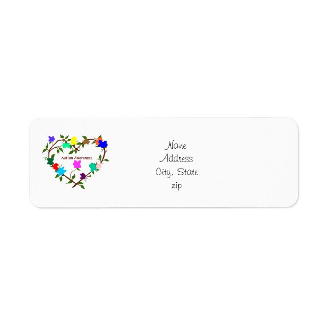 Autism Awareness heart puzzle pieces address label (Front)