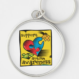 Autism Awareness Heart Puzzle Pieces Keychain