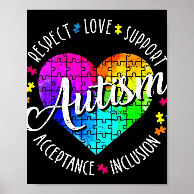 Autism Awareness Heart Respect Love Support Teache Poster (Front)