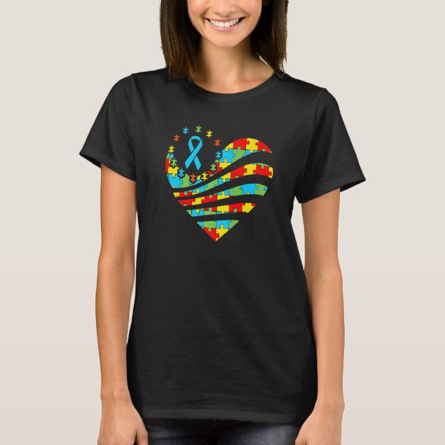 Autism Awareness   Heart Support Autistic Boys Gir T-Shirt (Front)