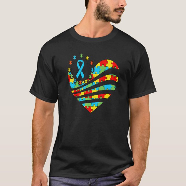 Autism Awareness   Heart Support Autistic Boys Gir T-Shirt (Front)