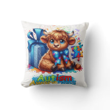 Autism Awareness Highland Cow Accent Pillow