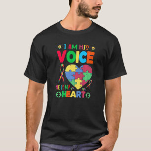 Autism Awareness I Am His Voice He Is My Heart Mom T-Shirt