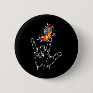 Autism Awareness I Love You Asl Hand Sign Language 2 Inch Round Button