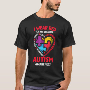 Autism Awareness I Wear Red For My Daughter Puzzle T-Shirt