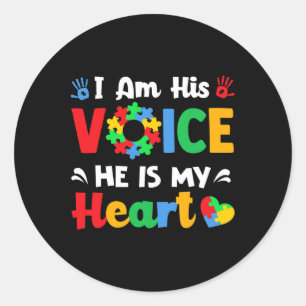 Autism Awareness I'm His Voice He Is My Heart Mom  Classic Round Sticker