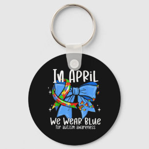 Autism Awareness in April Wear Blue Ribbon Puzzle Keychain