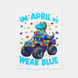 Autism Awareness in April Wear Blue T-Rex Dino Fleece Blanket