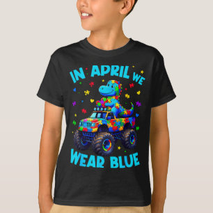 Autism Awareness in April Wear Blue T-Rex Dino T-Shirt