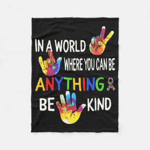 Autism Awareness In World Be Kind Asl Language Puz Fleece Blanket