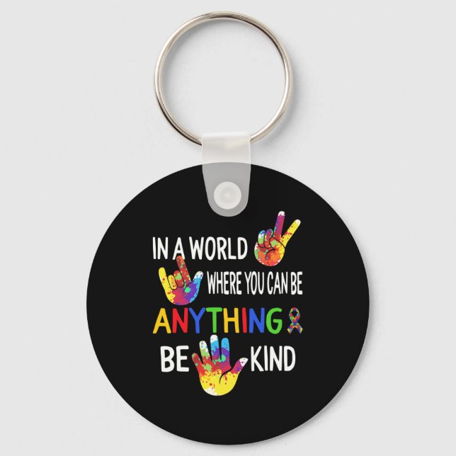 Autism Awareness In World Be Kind ASL Language Puz Keychain (Front)