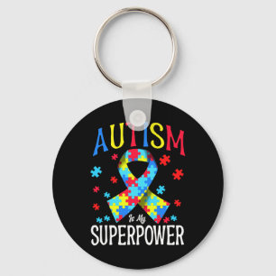 Autism Awareness Is My Superpower Puzzle Pieces Ri Keychain