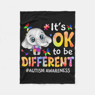 Autism Awareness It's Ok To Be Different Elephant Fleece Blanket