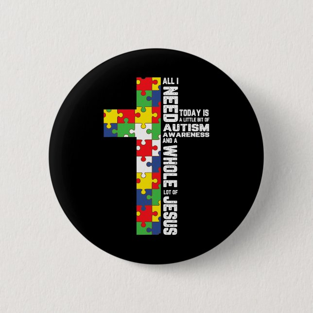 Autism Awareness Jesus Cross Puzzle Cool Christian 2 Inch Round Button (Front)