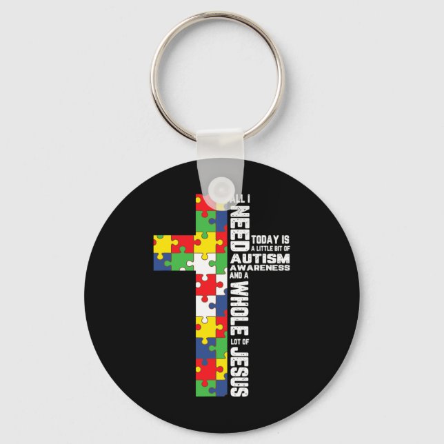 Autism Awareness Jesus Cross Puzzle Cool Christian Keychain (Front)