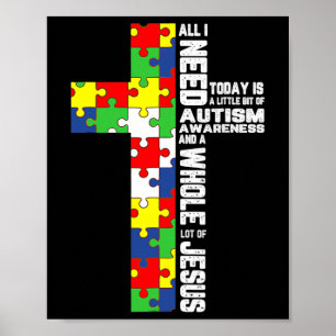Autism Awareness Jesus Cross Puzzle Cool Christian Poster