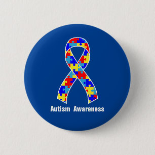 Autism Awareness Jigsaw Puzzle Ribbon 2 Inch Round Button