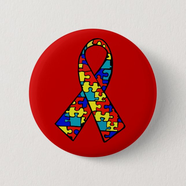 Autism Awareness Jigsaw Puzzle Ribbon Products 2 Inch Round Button (Front)